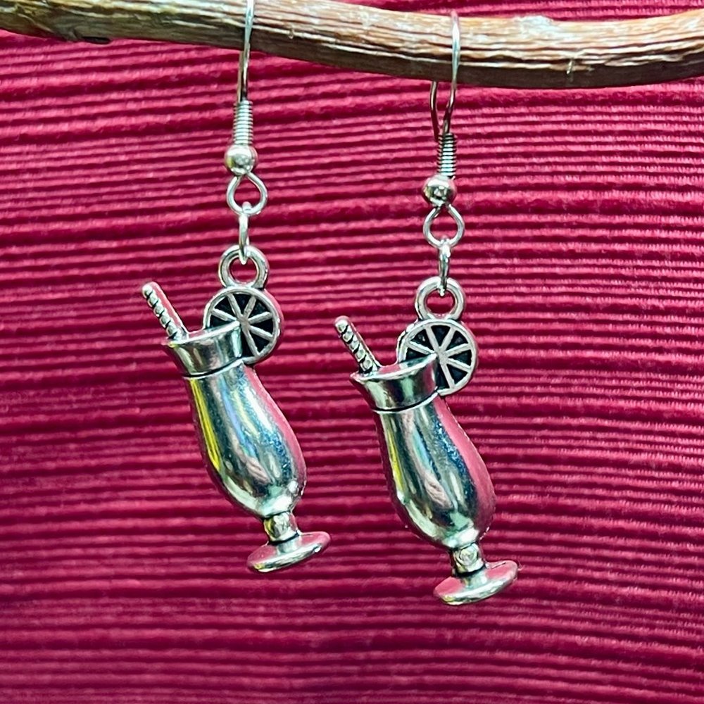 Funny Silver Colored Daiquiri Earrings. Brand New, Handmade & Never Worn